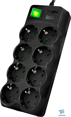 картинка Сетевой фильтр Sven SF-08E-16 чёрный 1.8 м