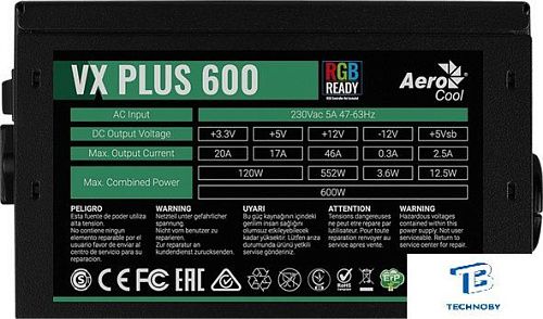 картинка Блок питания AeroCool VX-600 Plus RGB
