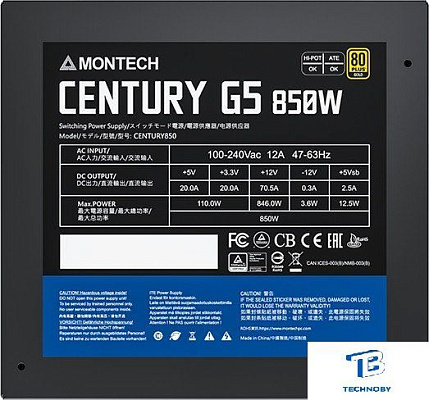 картинка Блок питания Montech 850W CENTURY G5