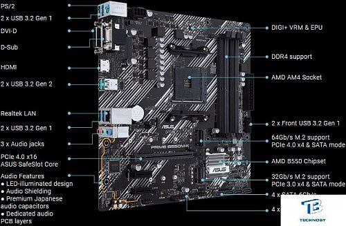 картинка Материнская плата Asus PRIME B550M-K